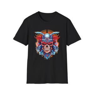 SAMURAI SKULL Fireball Art Unisex Softstyle T-Shirt - Multiple Colors image 1