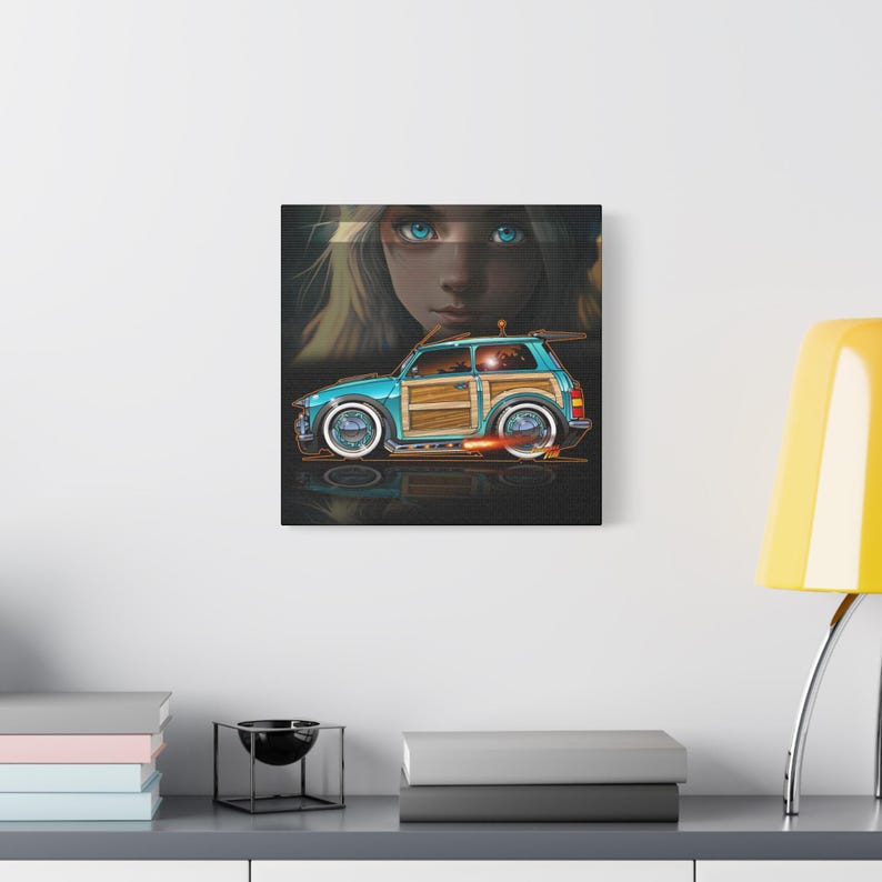 MINI COOPER Custom Woodie Fireball Art Canvas Print image 8