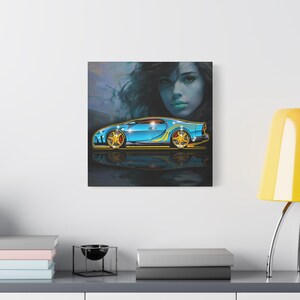 BUGATTI CHIRON Hypercar Fireball Art Canvas Wall Print image 13