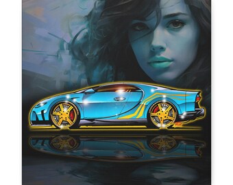 BUGATTI CHIRON Hypercar Fireball Art Canvas Print Wall Print