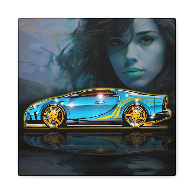 BUGATTI CHIRON Hypercar Fireball Art Canvas Wall Print image 1