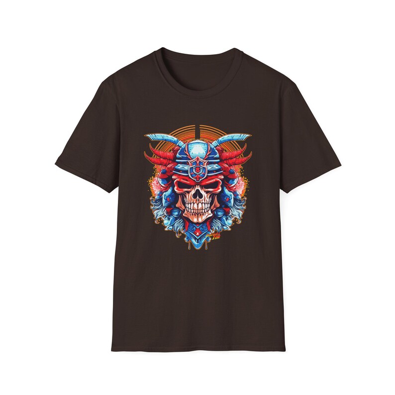 SAMURAI SKULL Fireball Art Unisex Softstyle T-Shirt - Multiple Colors image 4