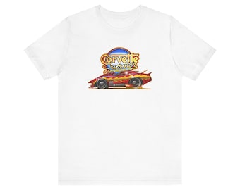 Koszulka z krótkim rękawem CORVETTE SUMMER Mocie Car Fireball Art – 12 kolorów