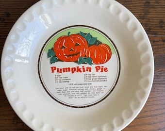 Vintage Pumpkin Pie Recipe 11" Sunnycraft Pie Plate | Retro Halloween Jack o Lantern