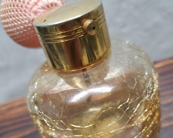 Vintage Parfümzerstäuber aus Quecksilber-Krakelierglas, mundgeblasen, goldfarben, 1940er Jahre