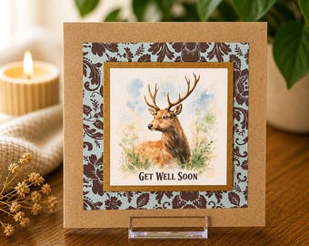 Get Well Soon Card – Deer Watercolour Greeting Card – Woodland Animal Card – Thinking of You Card – Handmade Style – Nature Inspired Card UK