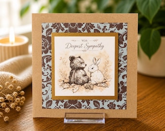 Deepest Sympathy Card – Woodland Animal Sympathy Card – Bear & Bunny Watercolour Card – Thinking of You Card – Bereavement Card – Rustic Nat
