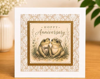 Funny Frog Anniversary Card – Hoppy Anniversary Card – Cute Frog Couple Card – Romantic Animal Card – Quirky Anniversary Card – Handmade Sty