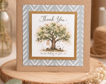 Handmade Thank You Teacher Card | Thank You For Helping Me Grow Card | Teacher Appreciation Card | End of School Gift | Watercolour Tree Car