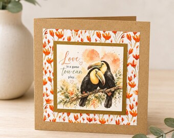 Toucan Anniversary Card | Love Is A Game Tou-Can Play Card | Romantic Toucan Card | Cute Love Card | Valentines Card | Wedding Anniversary C