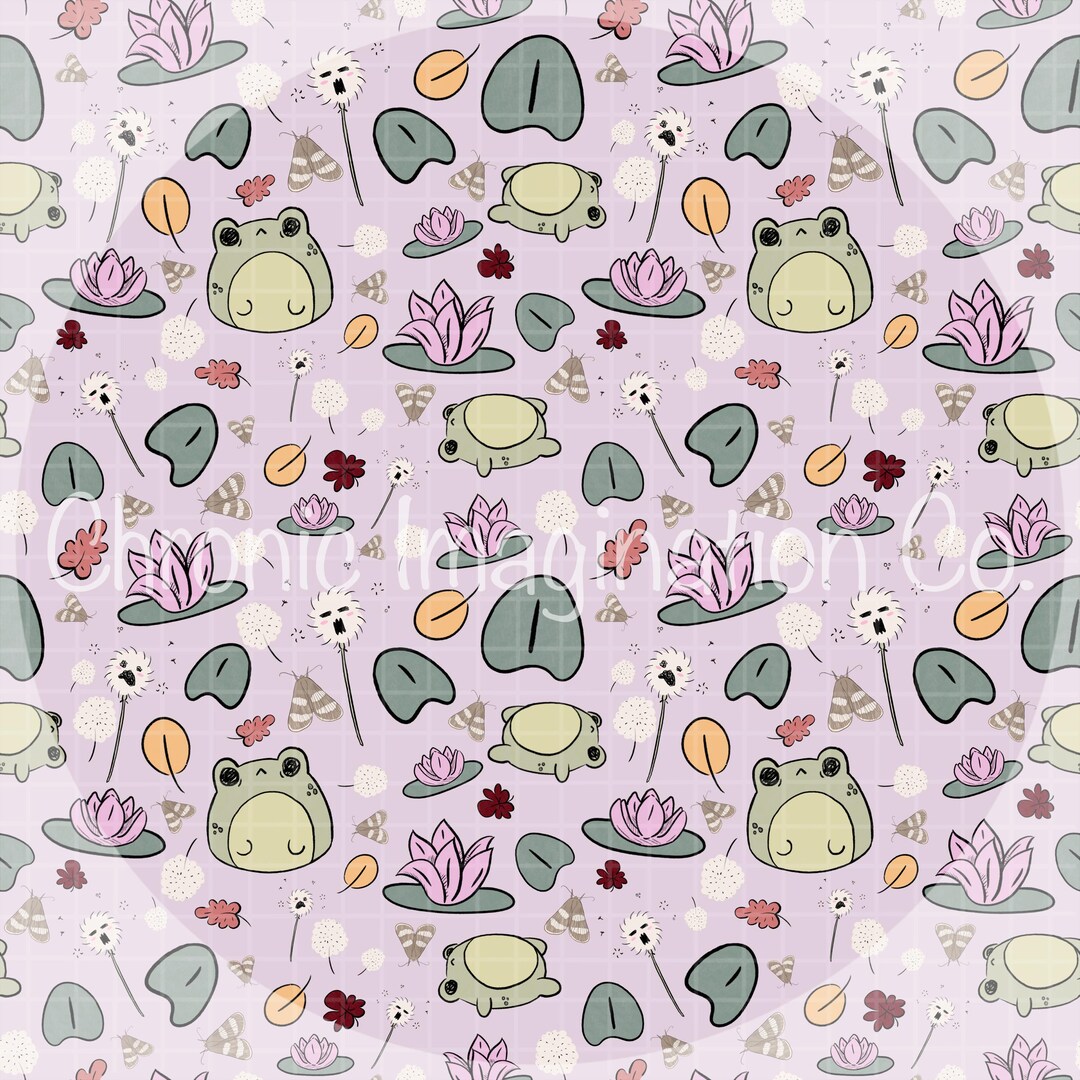 Creepy Cute Frog Seamless Pattern Digital Download – Kawaii Pond Lily ...
