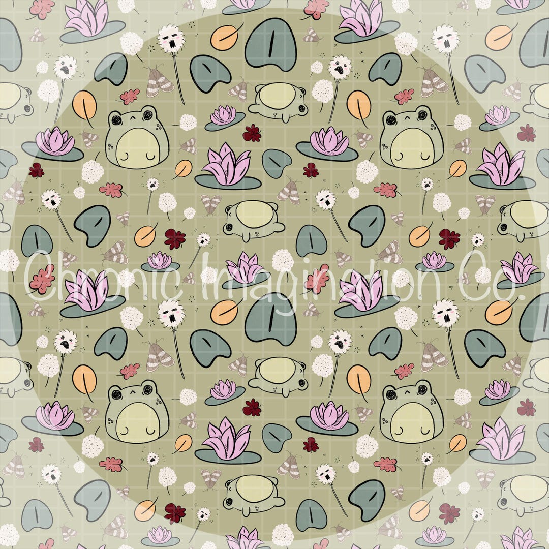 Creepy Cute Frog Seamless Pattern Digital Download – Kawaii Pond Lily ...