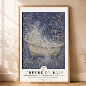 Affiche salle de bain Art Nouveau, baignoire vintage, décoration murale rétro