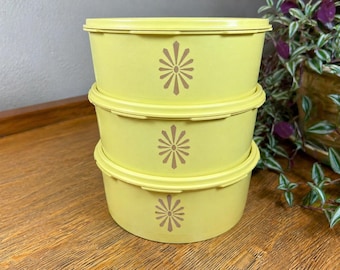 Vintage Tupperware Canister Set Lids Harvest Gold 3 Piece Retro Kitchen Storage 1970s