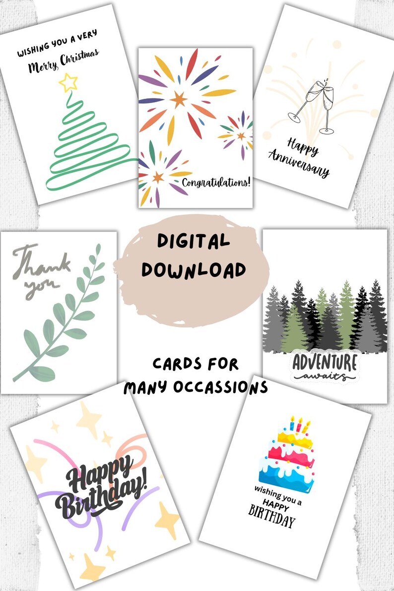 Printable Cards - PDF Download. Print, Cut & Fold. Cards for Many