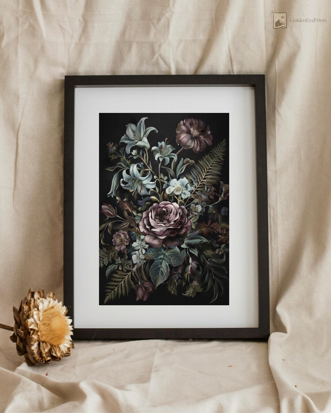 Dark Vintage Floral Wall Art Printable, Moody Botanical Oil Painting ...