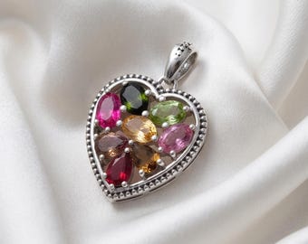 Elegante hartedelsteenhanger, sterlingzilveren filigraansieraden