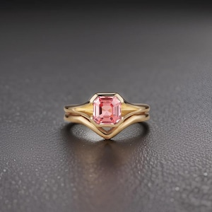 Minimalist Pink Sapphire Ring Set - 925 Sterling Silver Stacking Wedding Band Set