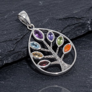 925 Sterling Silver Sevan Chakra Tree Handmade Pendant Jewelry