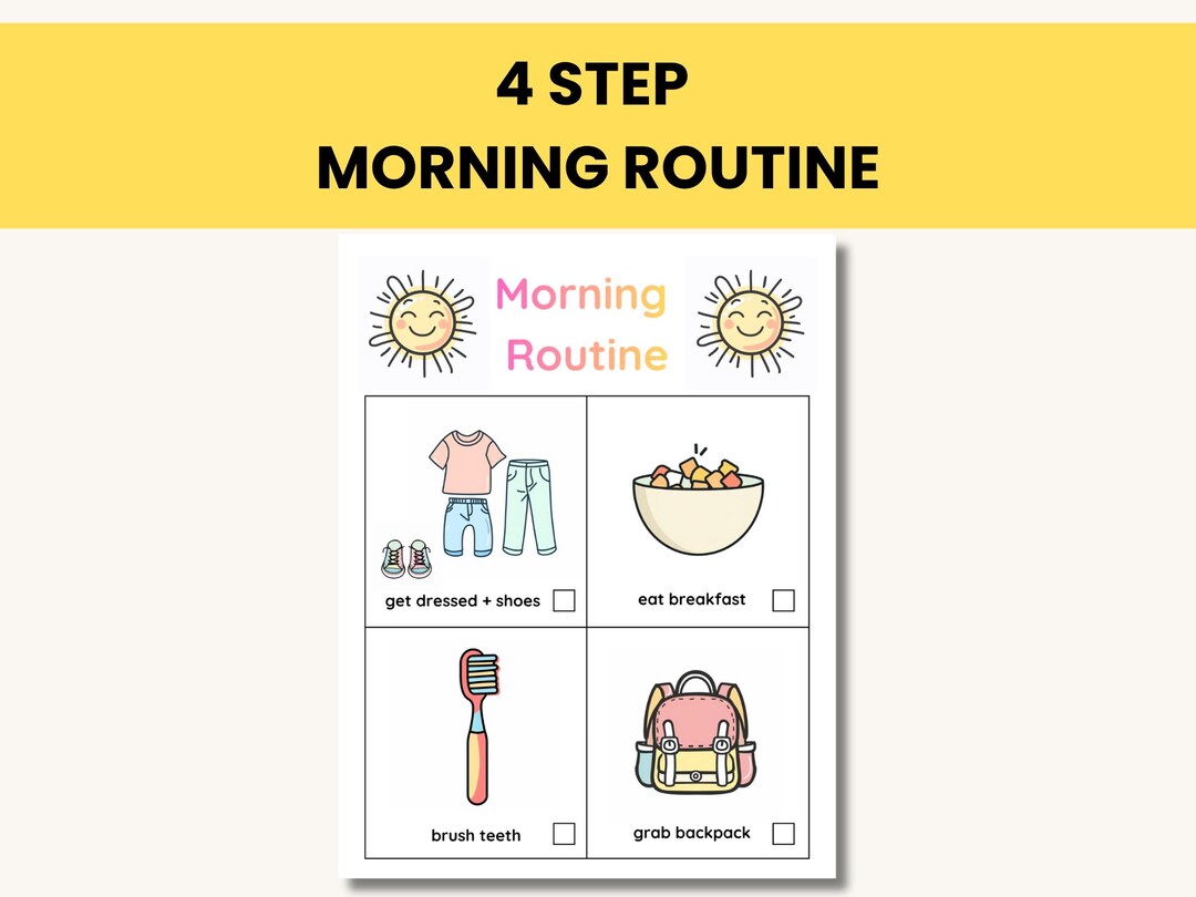Simple Morning Routine Chart for Kids Printable | 4 Step School Routine ...