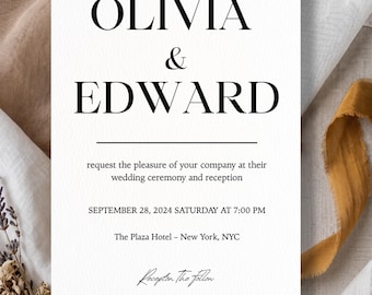 Modern Black Tie Digital Wedding Invitations Set, 15-Piece Canva Editable Suite with QR Code, Minimalist Editorial Design, Bold Typography