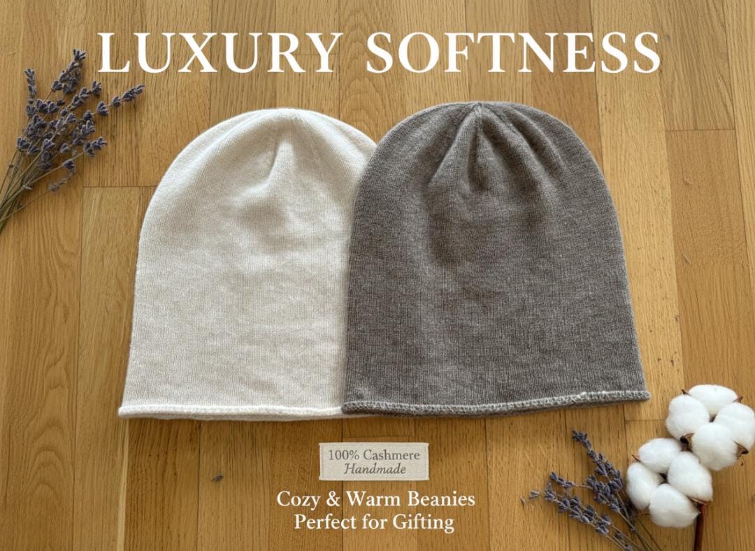 100% Pure Cashmere Slouchy Beanie Winter Hat Men main image 3