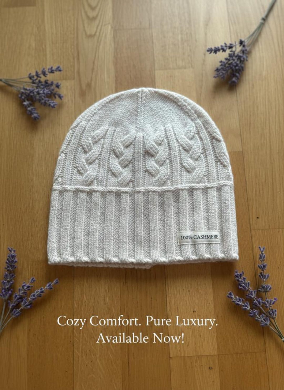 100% Cashmere Cable-Knit Beanie Hat Winter Accessory Pure Cashmere Cable Knit Beanie • Hand-knit Winter Hat  main image 3
