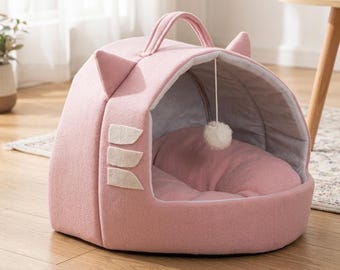 猫用ベッドハウス、居心地の良い猫の洞窟、猫と小型犬用ペットベッド、かわいい室内犬用ベッド、柔らかいペットハウス