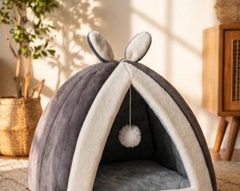 Cama tipo cueva acogedora para gatos, casita de algodón suave para gatos y perros pequeños.
