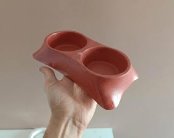 Comedero doble para mascotas de piedra hecho a mano – Cuenco moderno naranja antideslizante de gran peso