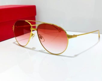 カルティエ メガネ チタンゴールドフレーム レッドワインレンズ ヴィンテージアイウェア