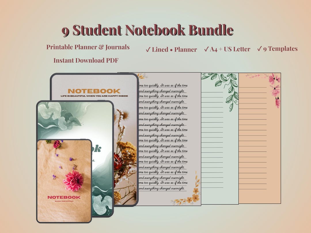 Digital Notebook Printable Bundle | Lined, & Planner Notebooks | PDF ...
