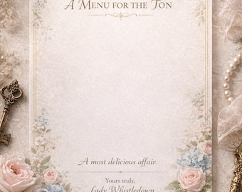 Bridgerton inspiriertes Menü | Regency Tea Party Menü | Elegante Blumen-Menü-Vorlage | 19th Century Party Decor | Druckbares Menü