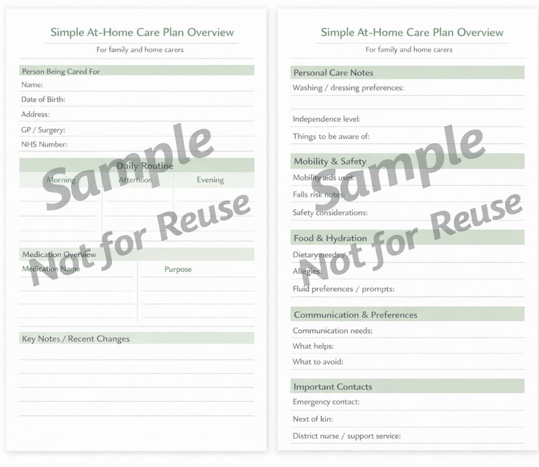 Care Routine Plan Template Simple at Home Care Plan Printable | Family Carer Care Plan Template ...