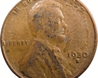 1930-S Lincoln Wheat Cent MAJOR Lamination Error "ScarFace" Peel Rare S mi