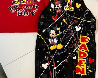 Mickey Mouse paint splatter Boys Birthday outfit