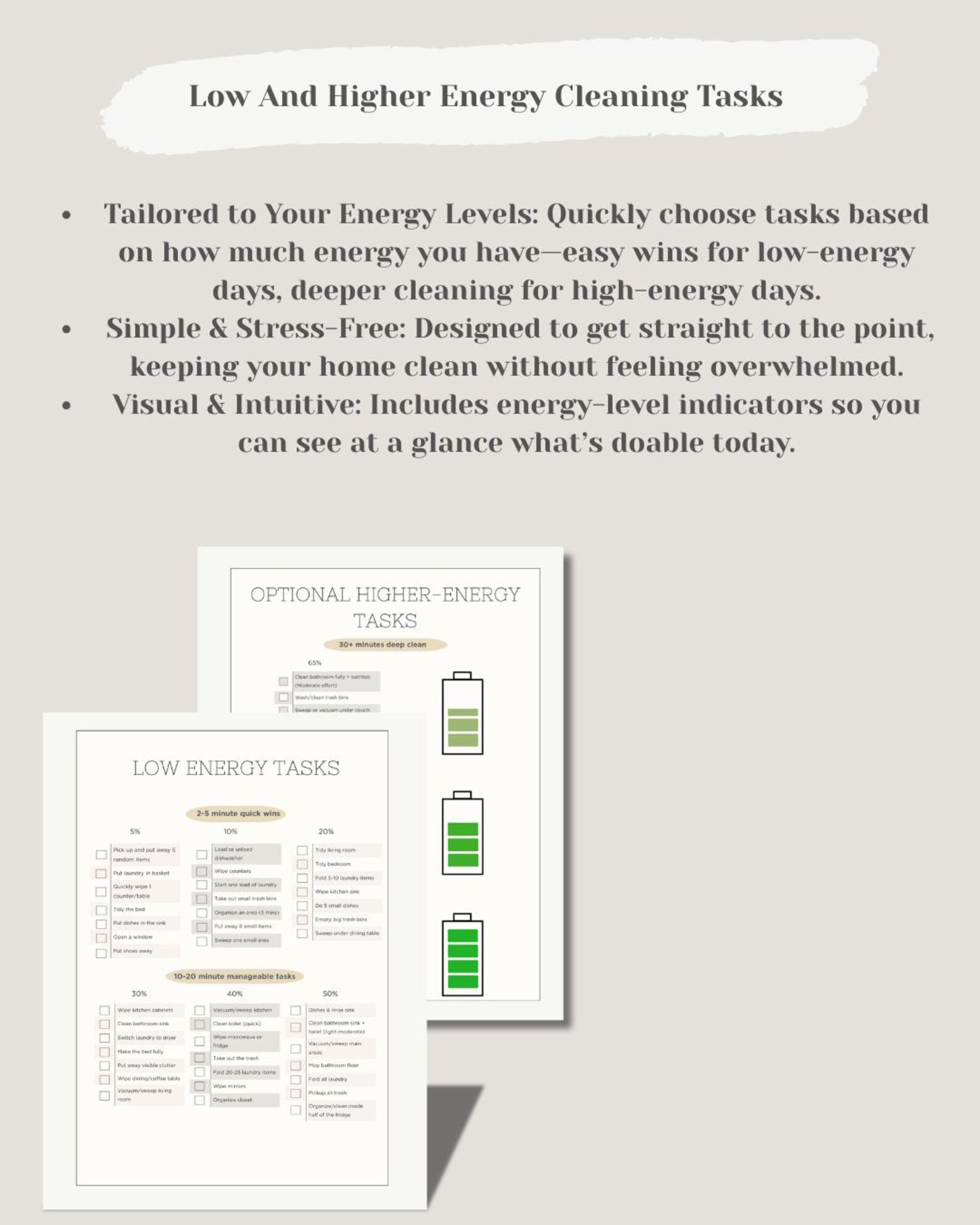 Instant Download Digital Cleaning Planner | Low and High Energy Tasks ...