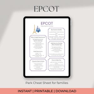 Disney Park Cheat Sheet Rides Travel Guide Vacation Planning Printable Download Digital Template Park Preparation Mom Tips