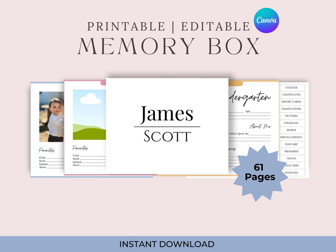 School Memory Box Kit Canva Template Preschool Through 12th Grade Photo ...