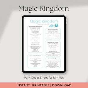 Disney Park Cheat Sheet Rides Travel Guide Vacation Planning Printable Download Digital Template Park Preparation Mom Tips