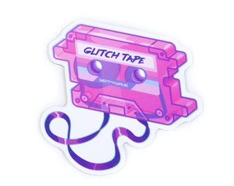 May include: A pink and purple cassette tape sticker with the text "GLITCH TAPE" and "BENNYWAVE" printed on it. The tape is illustrated with a glitchy, pixelated design.