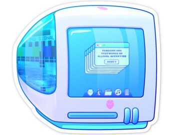 Glitchy iBerry Vinyl Sticker: Y2K Retro Computer Stationery