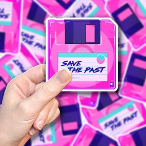 Pink Floppy Disk Sticker: "Save the Past" Vaporwave Nostalgic Stationery image 3