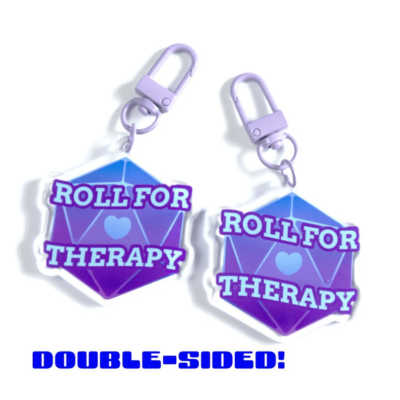 Roll for Therapy D20 Keychain: Funny D&D Acrylic Charm Bild 2
