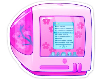 Sakura "iBerry" Y2K Computer-Inspired Sticker | Y2K Nostalgic Vinyl Sticker | Kawaii Retro Accessories
