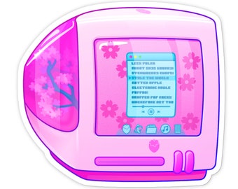 Sakura iBerry Vinyl Sticker: Y2K Retro Computer Stationery