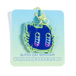 Glitch Kitty Acrylic Keychain | Glitchy Cat Acrylic Charm | Kawaii Accessories Cat Lover Gifts