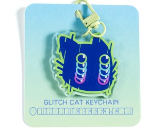Glitch Kitty Acrylic Keychain | Glitchy Cat Acrylic Charm | Kawaii Accessories Cat Lover Gifts