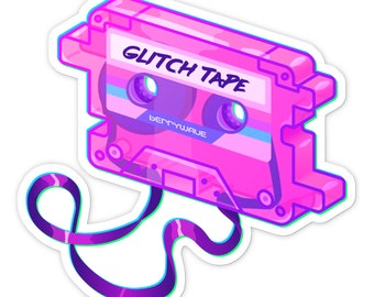 Pink "GlitchTape" Vinyl Sticker | Nostalgic Mixtape Vinyl Sticker | Kawaii Retro Accessories