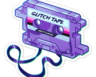 Purple "GlitchTape" Vinyl Sticker | Nostalgic Mixtape Vinyl Sticker | Kawaii Retro Accessories